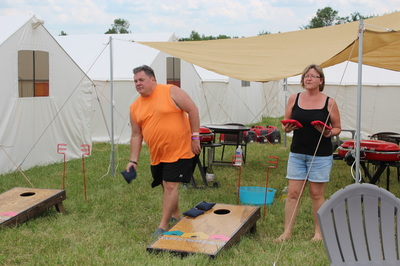Glamping village with yard games